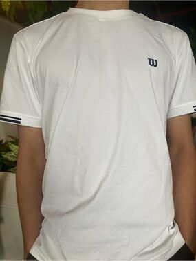 Wilson White Men’s Crew Neck Athletic Tee with Navy Accents